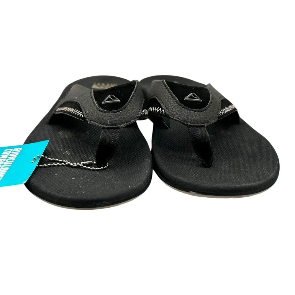 Reef Fanning Mens Flip Flops Black Silver Bottle Opener Sandals CJ0393 Size 12